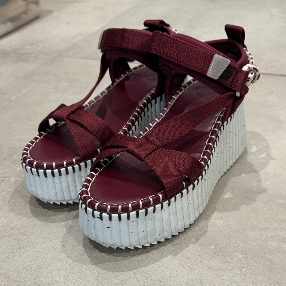 Chloe Nama Burgundy and White Platform Sandals